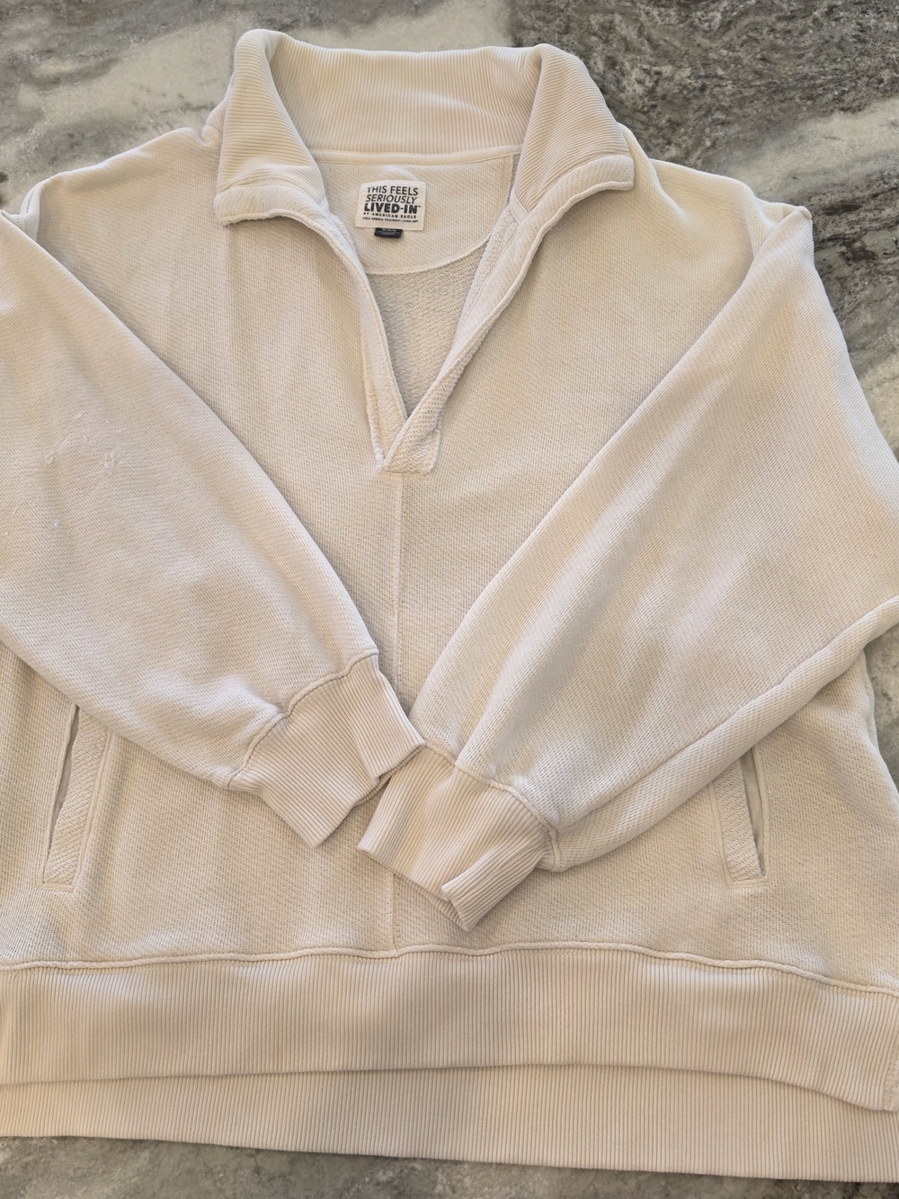 American Eagle Outfitters Cream Quarter-Zip Pullover